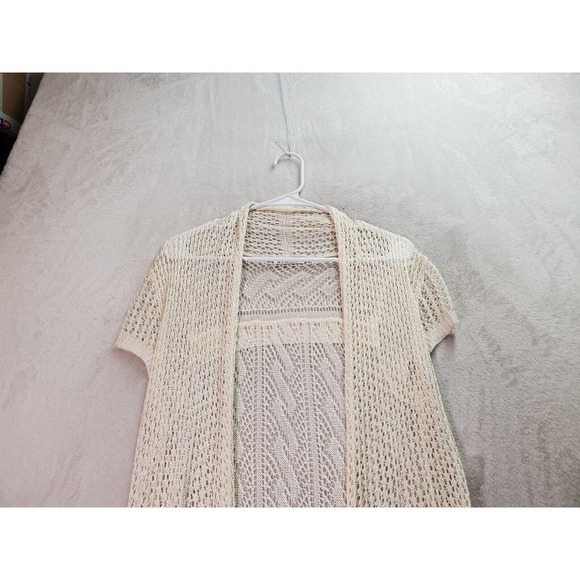 AVALIN Cardigan Womens Size Small Bone Open Knit Cap Sleeve Open Front - Picture 4 of 7